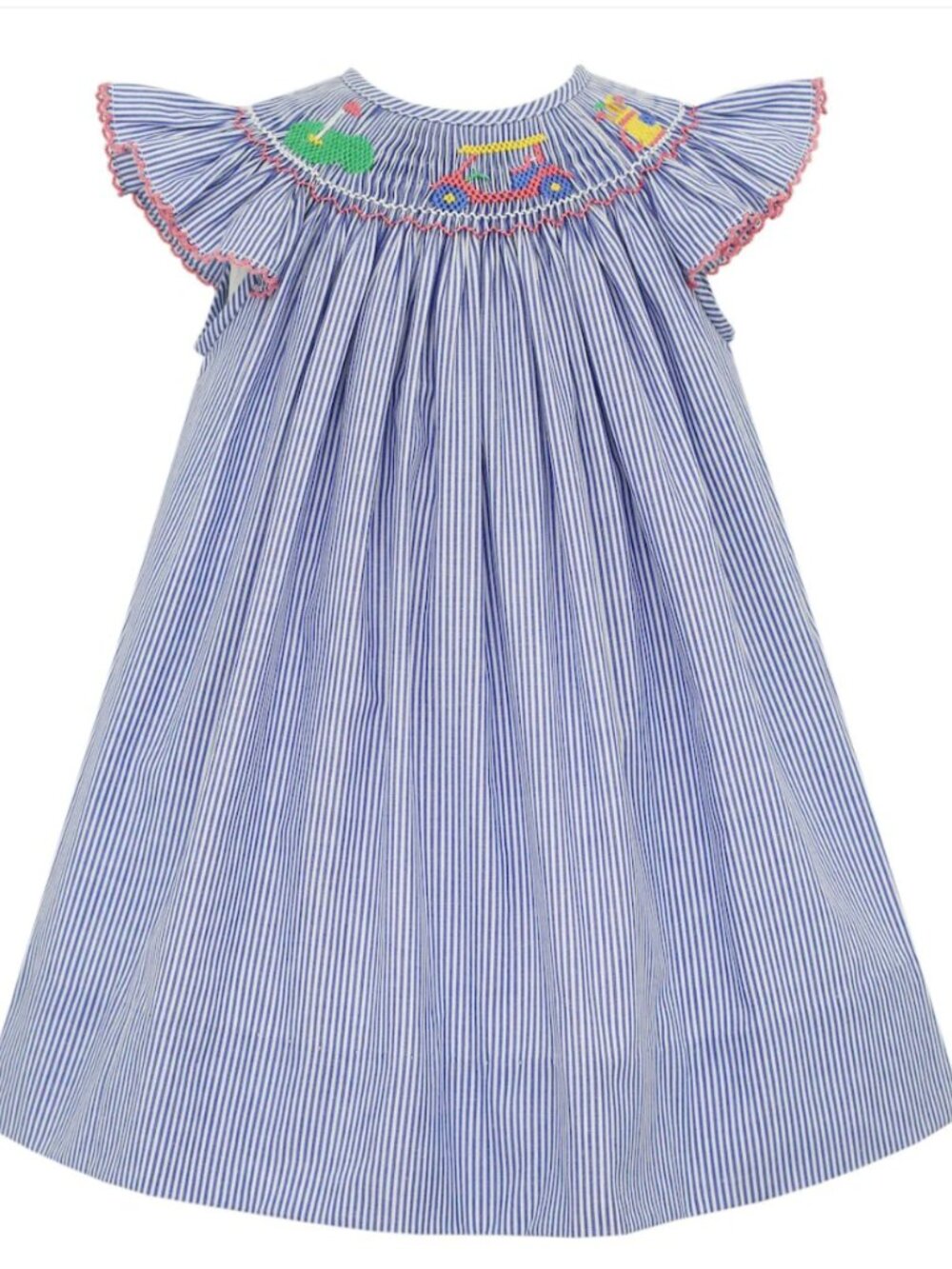 Petit Bebe Toddler Girls Royal Blue Stripe Smocked Golf Bishop Dress Size 24M